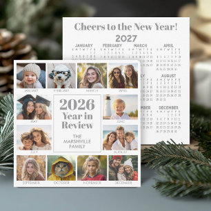 Tarjeta Festiva Revisión del año 2026 en 12 fotos - Gris Blanco