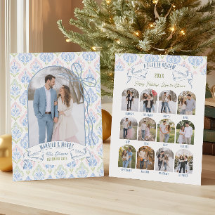 Tarjeta Festiva Revisión del año casados y felices Foto de recién