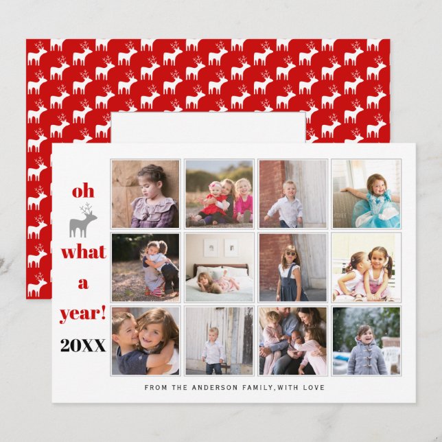 Tarjeta Festiva Revisión del año Oh ciervo qué año foto roja (Anverso / Reverso)