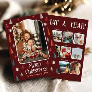 Tarjeta Festiva Revisión del año Qué año Burgundy  Collage de foto
