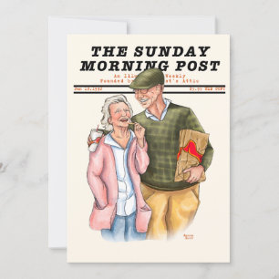 Tarjeta Festiva Revista Vintage de pareja antigua (estilo Rockwell