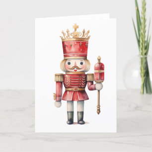 Tarjeta Festiva Rey Cascanueces Navideño de Rojo EN BLANCO