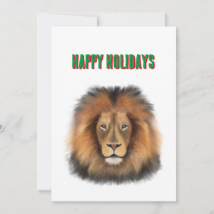 Tarjeta Festiva rey león del jungla realista masculino acuarela