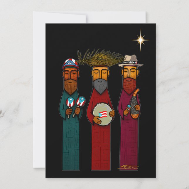 Tarjeta Festiva Reyes Magos puertorriqueños – Parranda (Anverso)