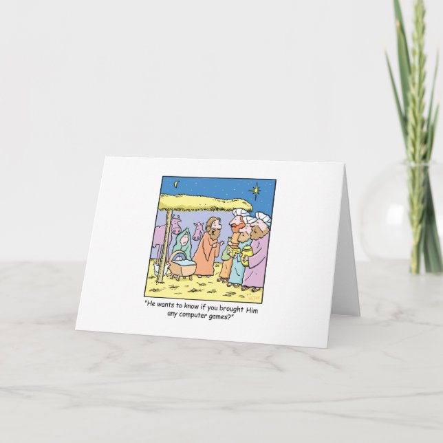 Tarjeta Festiva Reyes sabios juegos de ordenador del dibujo (Anverso)