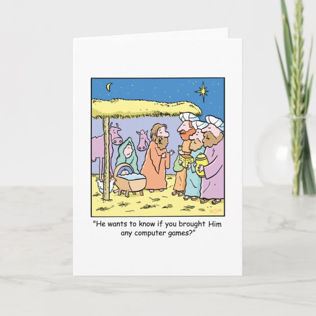 Tarjeta Festiva Reyes sabios juegos de ordenador del dibujo (Anverso)