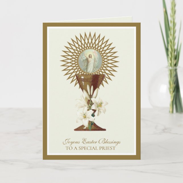 Tarjeta Festiva Rezo de Pascua Sacerdote católico Resurrección de  (Anverso)