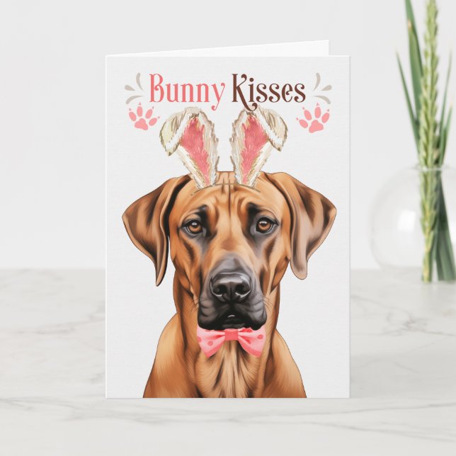 Tarjeta Festiva Rhodesia Ridgeback Dog Bunny Oars for Easter (Anverso)