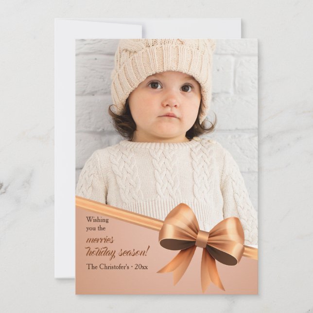 Tarjeta Festiva Ribbon Wrapped Photo Holiday Card (Anverso)
