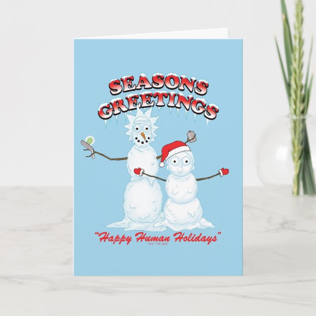 Tarjeta Festiva Rick y Morty | Saludos de la temporada de Snowmen (Anverso)