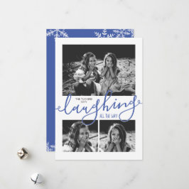 Tarjeta Festiva Ríe todo el camino Navidades azul Snowy de 3 fotos