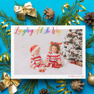 Tarjeta Festiva Ríe todo el camino, Navidades del arcoiris cortese