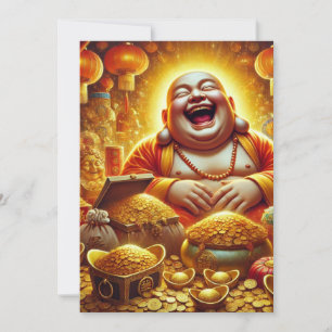 Tarjeta Festiva Riéndose de la riqueza de Buda - Año Nuevo chino