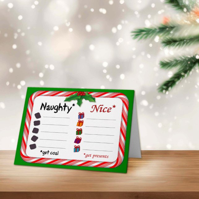 Tarjeta Festiva Riguroso o lindo 5" x 7" plegado (Naughty and Nice Postcard
The Naughty get coal. Nice ones get presents. )