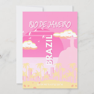 Tarjeta Festiva Río de Janeiro Brasil Ilustracion rosa de arte de