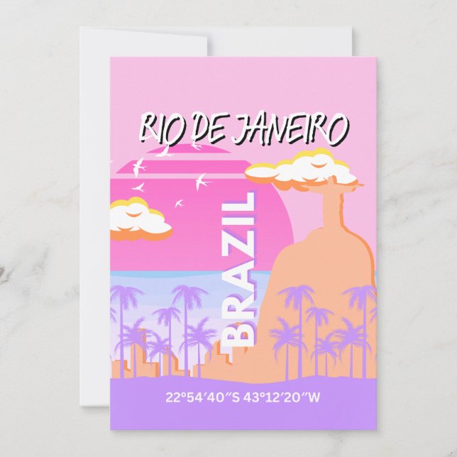 Tarjeta Festiva Río de Janeiro Brasil Poster rosa de arte de viaje (Anverso)