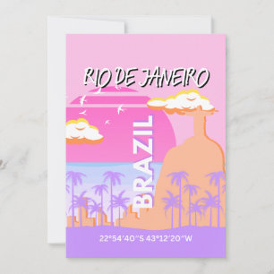Tarjeta Festiva Río de Janeiro Brasil Poster rosa de arte de viaje