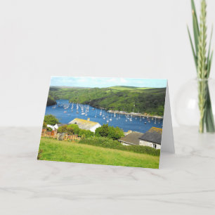 Tarjeta Festiva Río Fowey y barcos, Cornwall