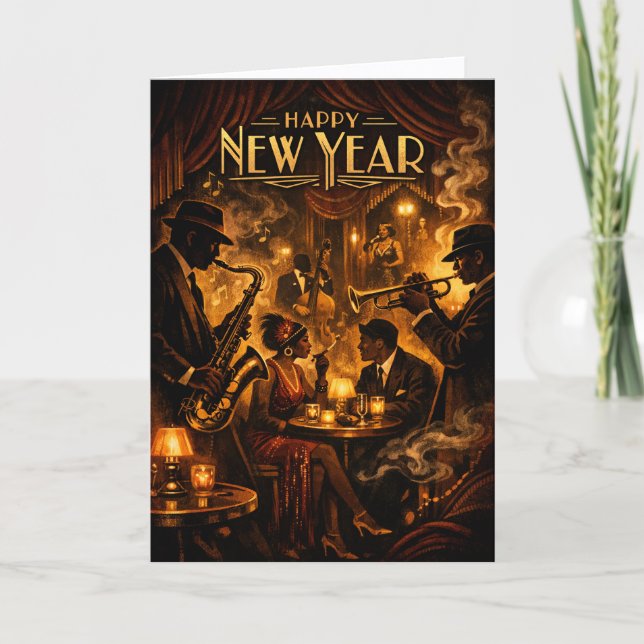Tarjeta Festiva Roaring Twenties Jazz Club New Year (Anverso)