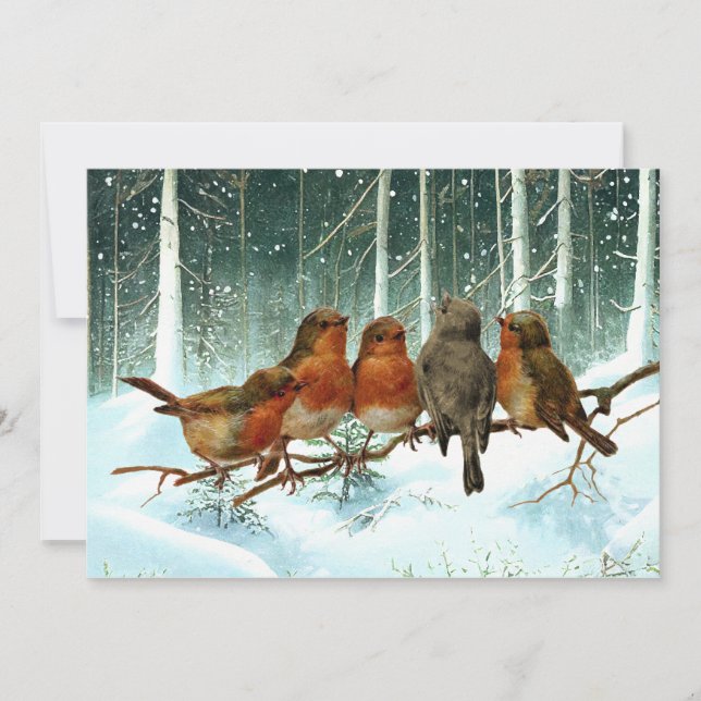 Tarjeta Festiva Robin Birds sobre los Navidades de invierno de la  (Anverso)