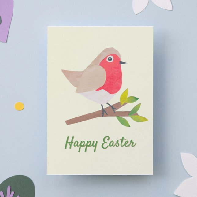 Tarjeta Festiva Robin de primavera retro Cute Semana Santa inspira (Featuring my own art of a bright happy robin, this Easter card creates a nostalgic springtime vibe.)