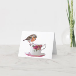 Tarjeta Festiva Robin en una carta de té