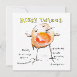Tarjeta Festiva Robin, Navidades de Twitmas de Merry