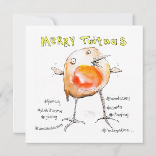 Tarjeta Festiva Robin, Navidades de Twitmas de Merry