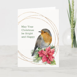 Tarjeta Festiva Robin rojo, Poinsettia, pino, Navidades holgados