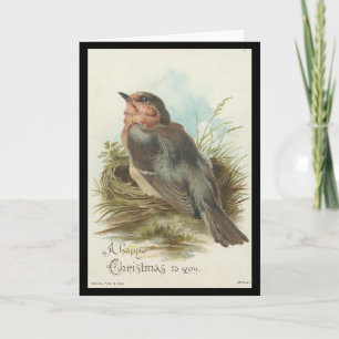 Tarjeta Festiva Robin vintage, Navidades