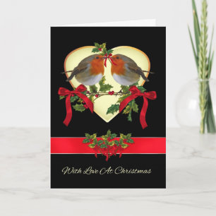 Tarjeta Festiva Robins Con Amor En Navidades Con Holly
