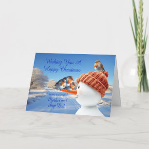 Tarjeta Festiva Robins de madre y padre paso y Navidades Snowman