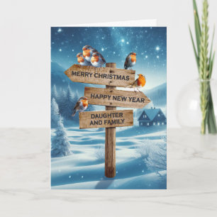 Tarjeta Festiva Robins de Navidades de la hija y la familia
