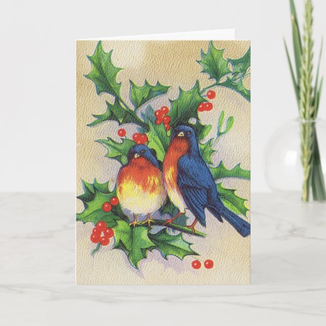 Tarjeta Festiva Robins & Holly Christmas (Anverso)