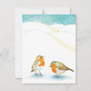 Tarjeta Festiva Robins rojos en invierno