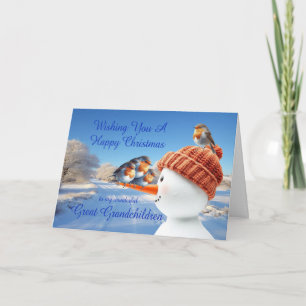 Tarjeta Festiva Robins y Navidades de Snowman
