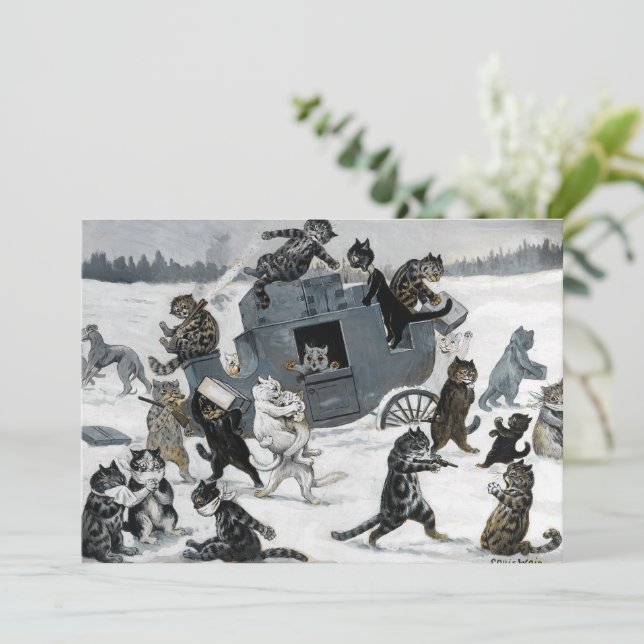 Tarjeta Festiva Robo a la autopista por Louis William Wain (Anverso de pie)