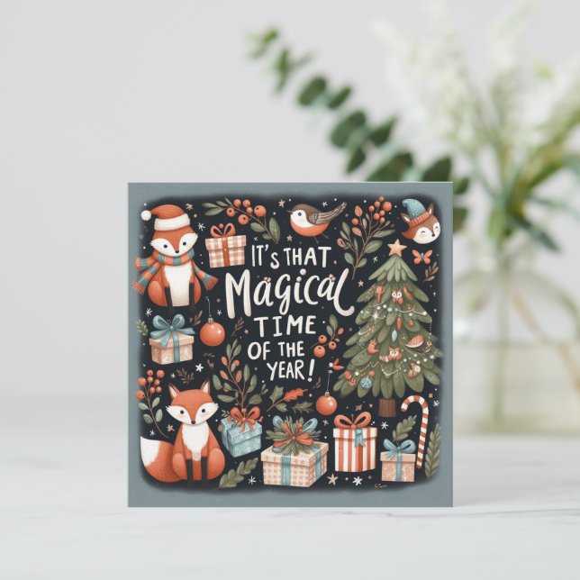 Tarjeta Festiva Robos y zorros de los Navidades pequeños (Anverso de pie)