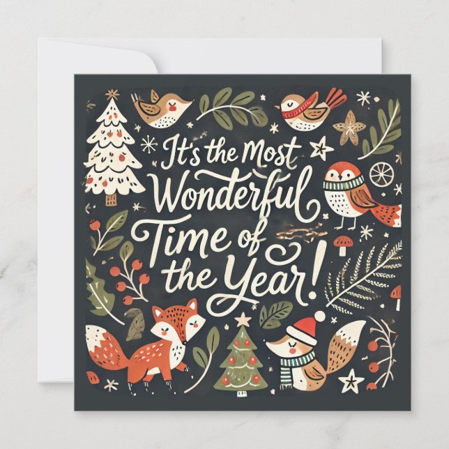 Tarjeta Festiva Robos y zorros de los Navidades pequeños (Anverso)