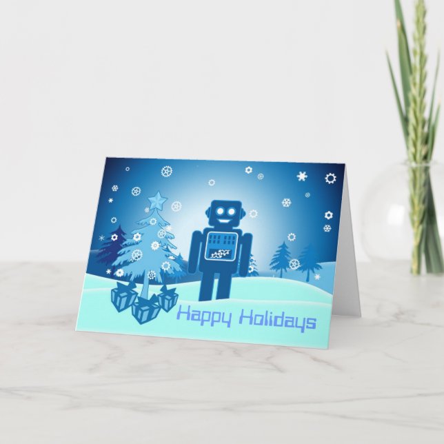 Tarjeta Festiva Robot azul Chritsmas (Anverso)