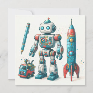 Tarjeta Festiva Robot con nave espacial