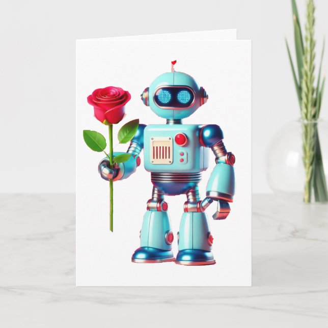 Tarjeta Festiva Robot con Rosa (Anverso)