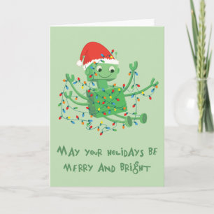 Tarjeta Festiva Robot enredado en luces Navidades