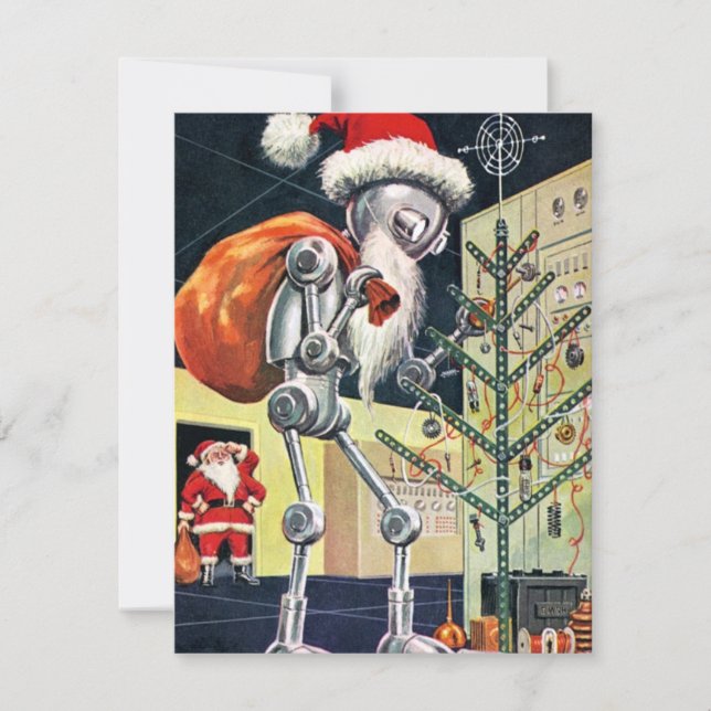 Tarjeta Festiva Robot navideño vintage (Anverso)
