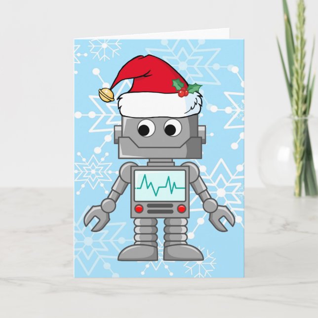 Tarjeta Festiva Robot que lleva el gorra de Santa (Anverso)