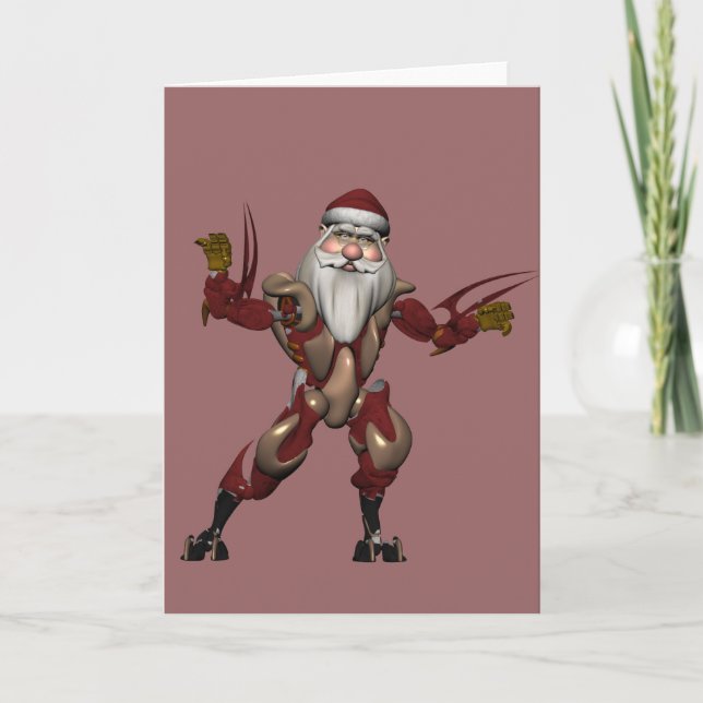 Tarjeta Festiva Robot Tech Mech Santa (Anverso)
