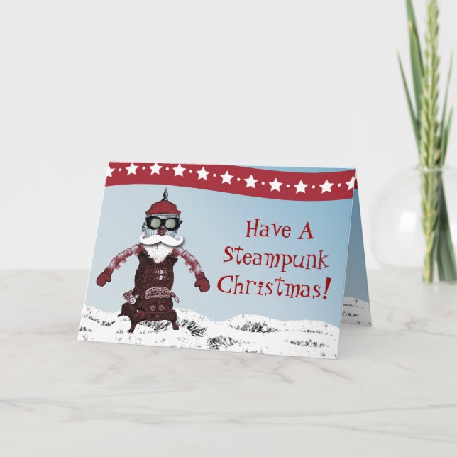 Tarjeta Festiva Robot uno Santa de Steampunk por Artinspired (Anverso)