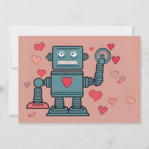 Tarjeta Festiva Robot Valentine Hearts Love Note
