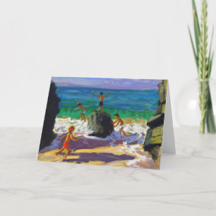 Tarjeta Festiva rocas trepadoras Porthmeor beach St Ives 2013