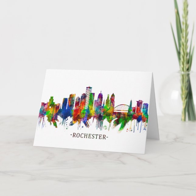 Tarjeta Festiva Rochester New York Skyline (Anverso)